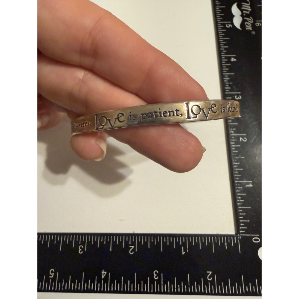 Love Is Patient Love Is Kind Bible‎ Verse Bangle Bracelet Silver Tone Religious